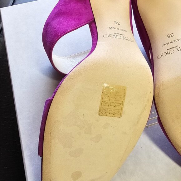 Jimmy Choo Hira Mule Sandals Magenta Suede Square Toe Stiletto Heels - Picture 11 of 16